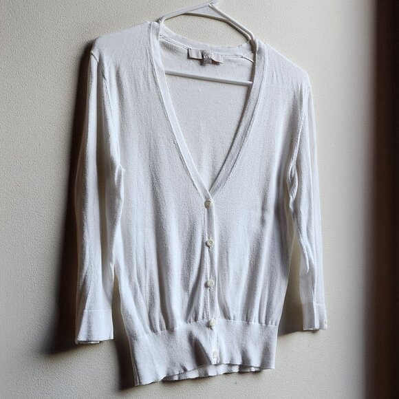 LOFT White Deep V-Neck Lightweight Sweater Size Small - Picture 6 of 14